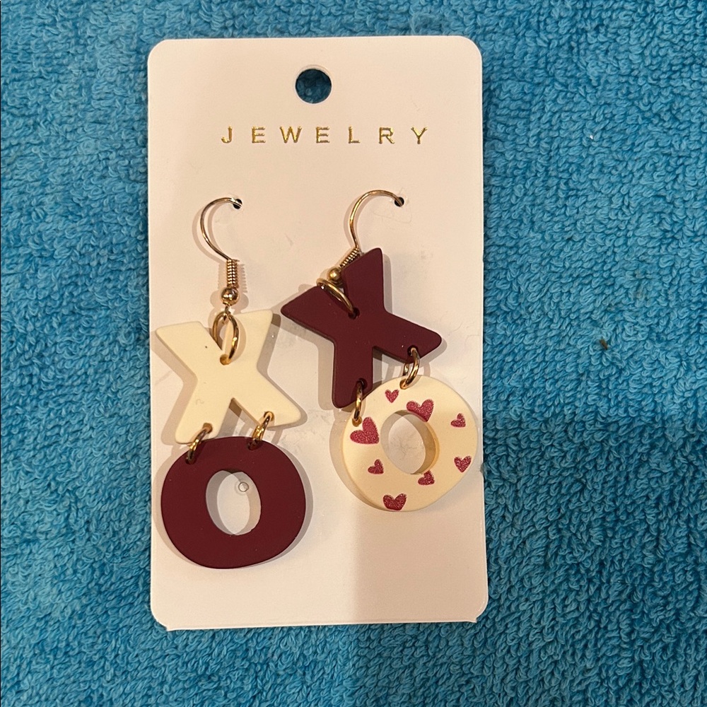 Fashion Jewelry XO Earrings - Cream and Burgundy